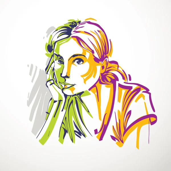 Portrait of hand drawn girl — Stock Vector