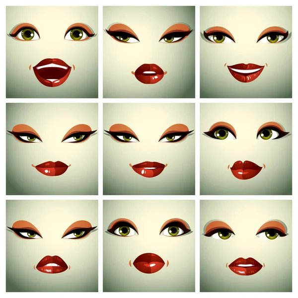 设置的妇女脸上以不同的情感 — 图库矢量图片