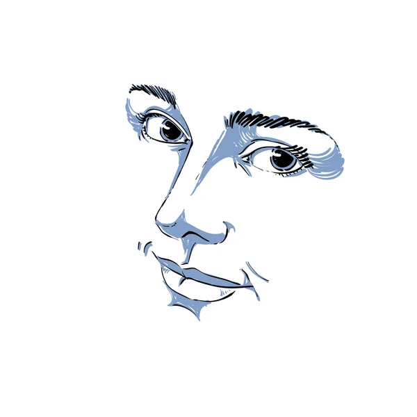 女性の描かれた顔を手します。 — ストックベクタ