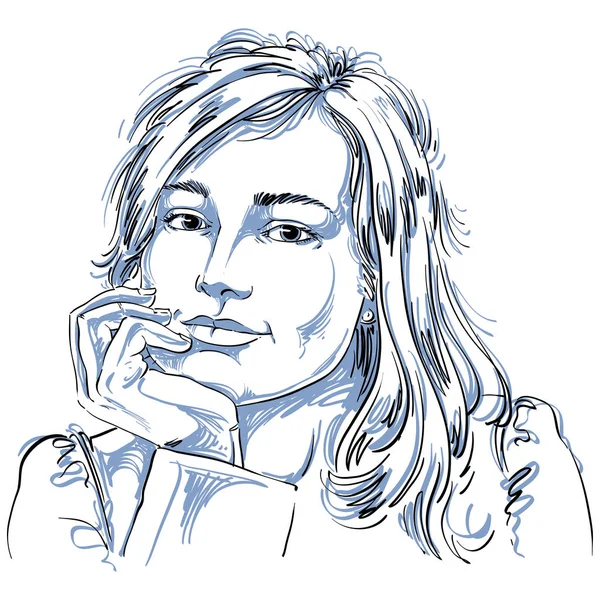 Portret van de hand getekende meisje — Stockvector