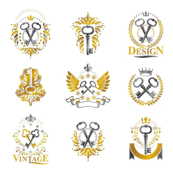 Uppsättning av heraldiska emblem med Kungliga kronor — Stock vektor