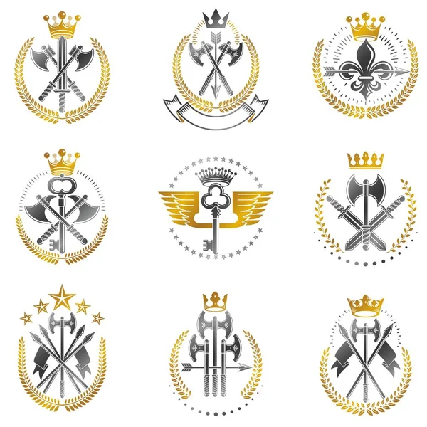 Conjunto de emblemas de armas vintage — Vector de stock
