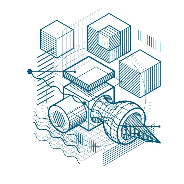Konstruktion dreidimensionaler Konstruktion — Stockvektor