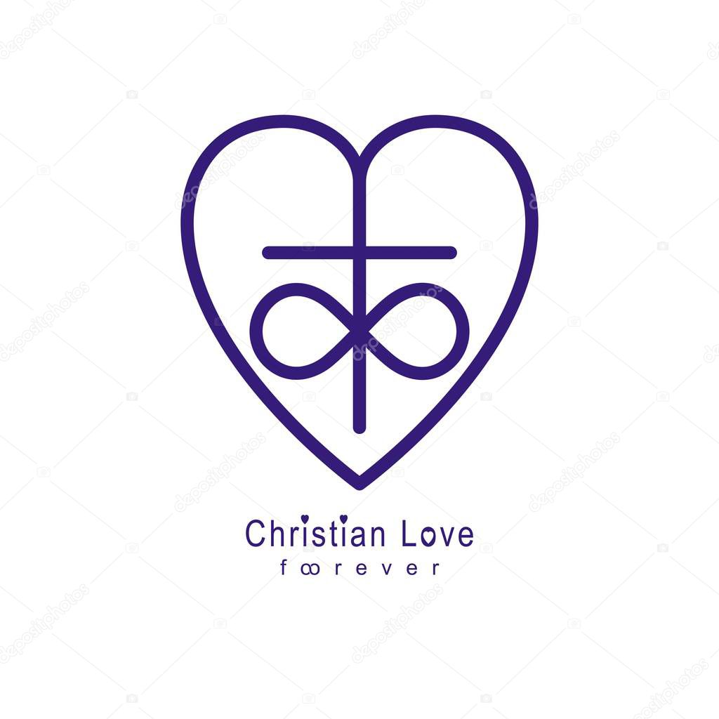 Everlasting Love of God vector creative symbol design combined with infinity endless loop and Christian Cross and heart, vector logo or sign.