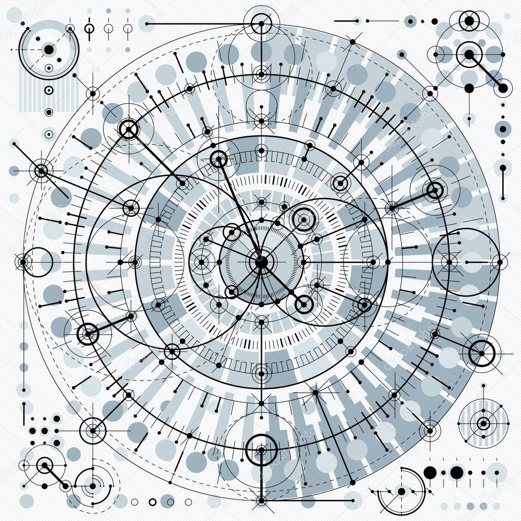 engineering drawing with geometric parts of mechanism