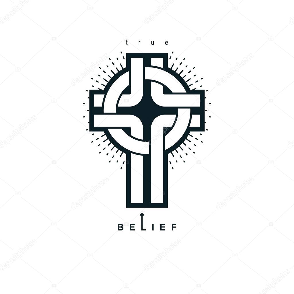 Christian Cross true belief vector religion symbol, Christianity Jesus icon.