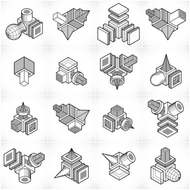 Abstract isometric shapes set clipart