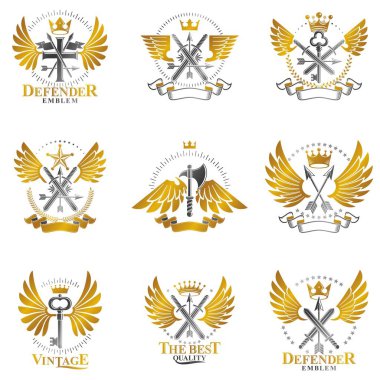 vintage silah Amblemler kümesi 