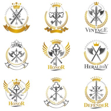 vintage silah Amblemler kümesi 