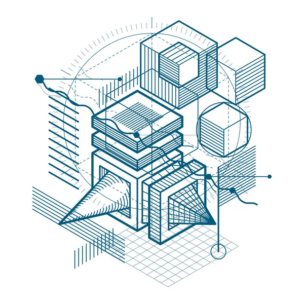 Engineering tre dimensionella konstruktion — Stock vektor