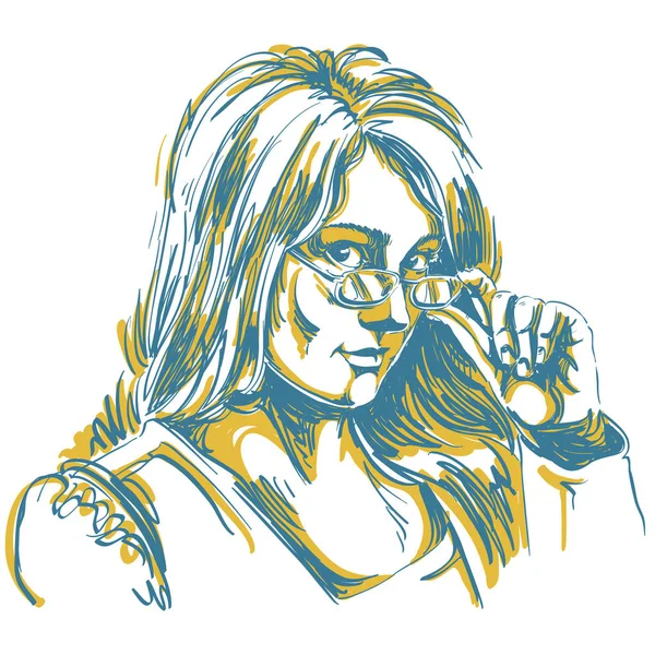 Portret van de hand getekende vrouw — Stockvector