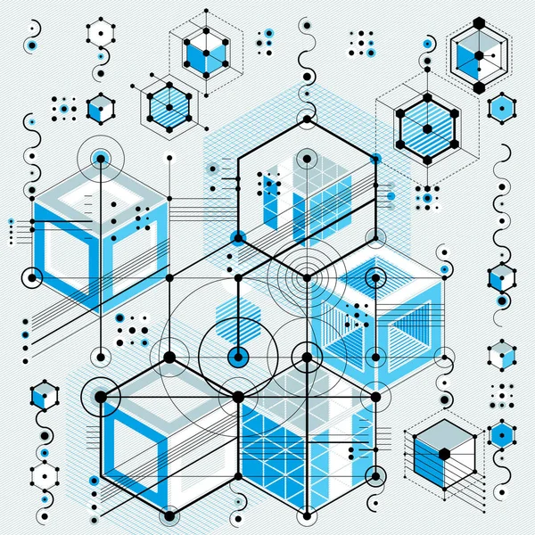 Cianografia con diversi elementi geometrici di design — Vettoriale Stock