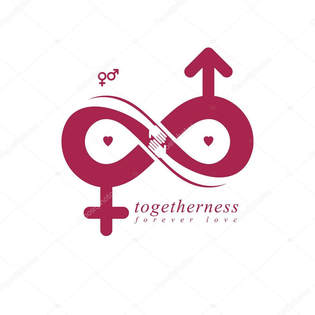 Infinite Love concept, vector symbol created with infinity sign and male Mars an female Venus signs. Relationship creative idea.