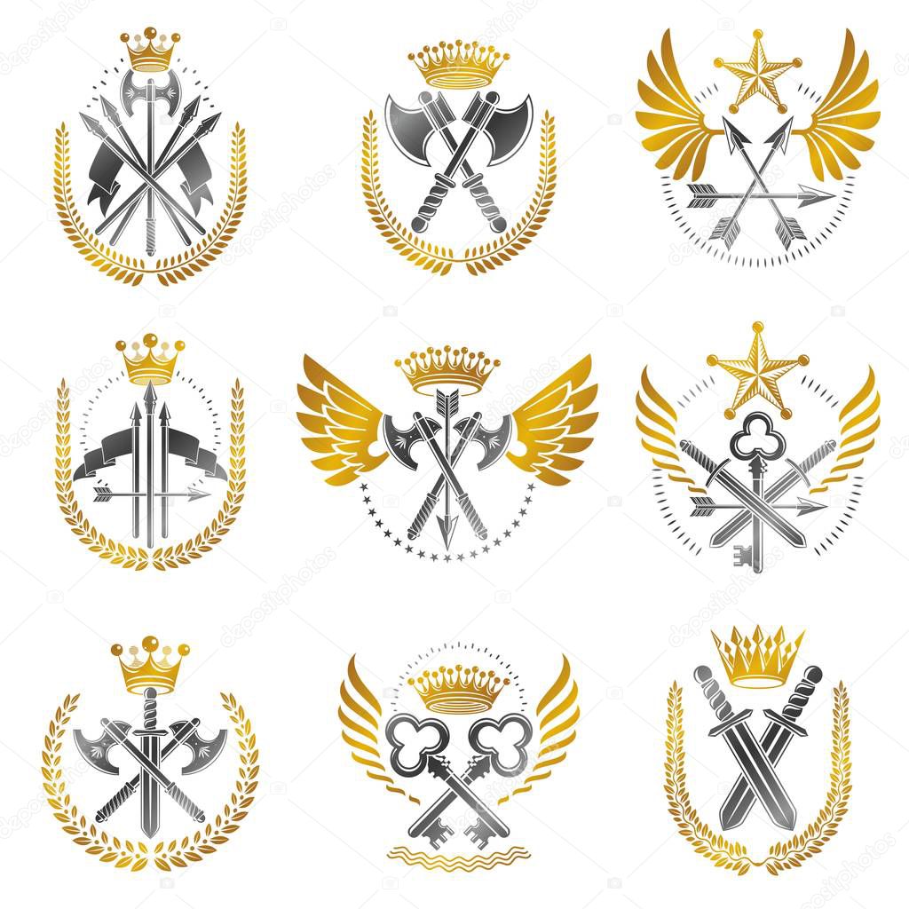 set of vintage weapon emblems 