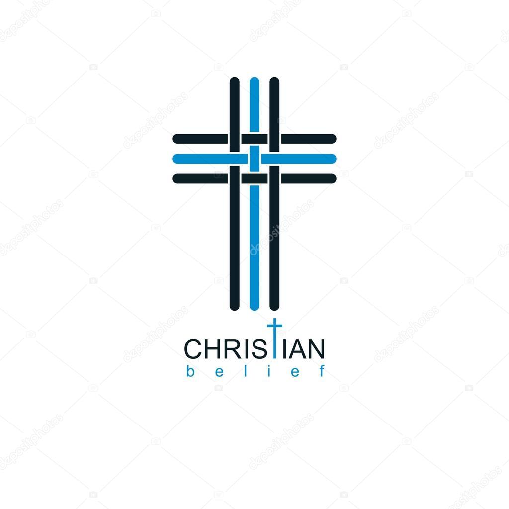 Christian Cross true belief in God vector symbol, Christianity religion icon.
