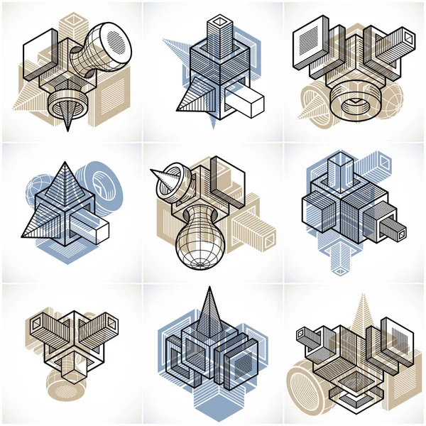 Isometrische mesh vormen en figuren — Stockvector