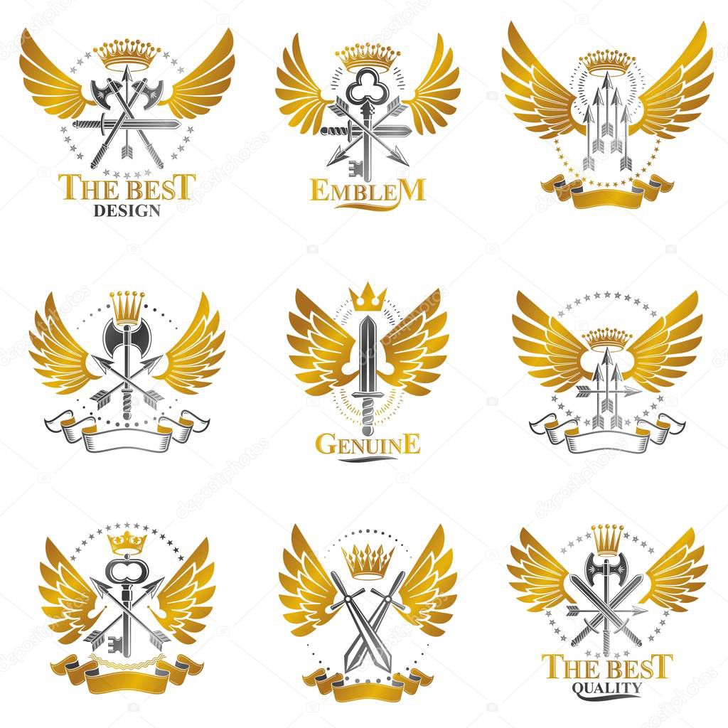 Heraldic Coat of Arms decorative logos, vector illustration