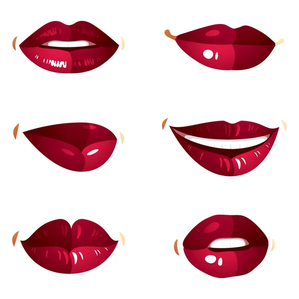 Colección de labios rojos femeninos — Vector de stock