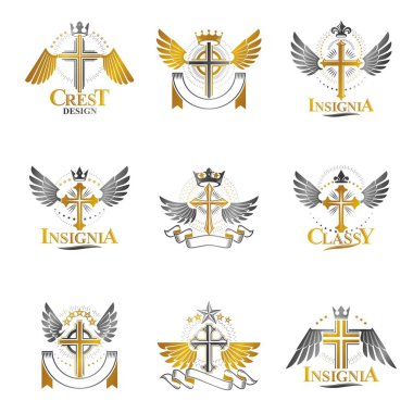 Hıristiyan haçlar amblem seti