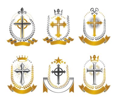 Hıristiyan haçlar amblem seti