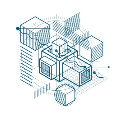 İzometrik soyut kompozisyon şekiller