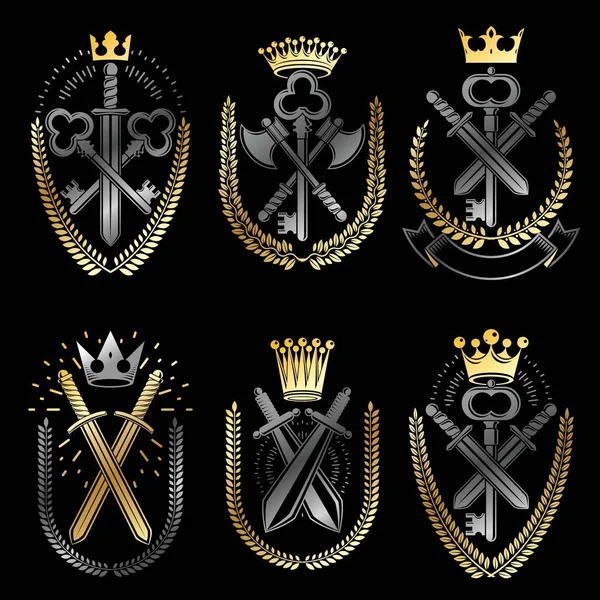 Conjunto de emblemas de armas vintage — Vetor de Stock