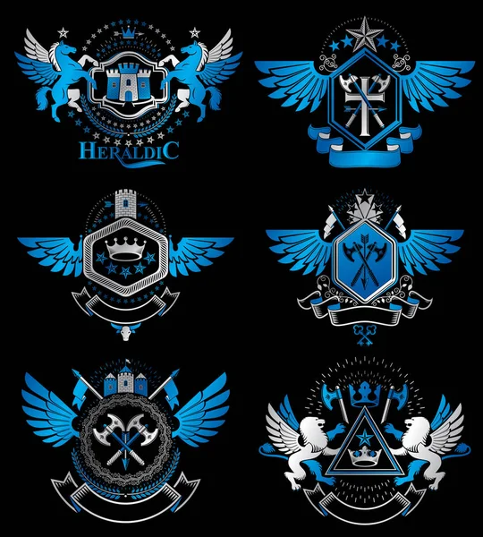 Vintage heraldiska emblem set — Stock vektor