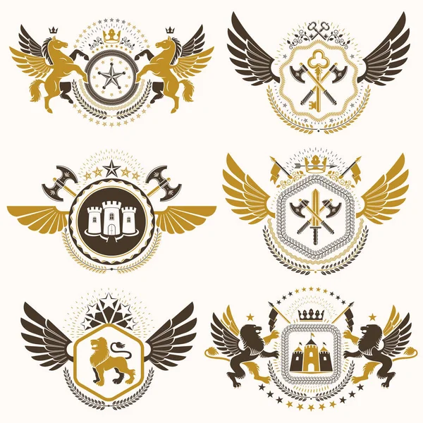 Colección de escudo de armas decorativo heráldico — Vector de stock
