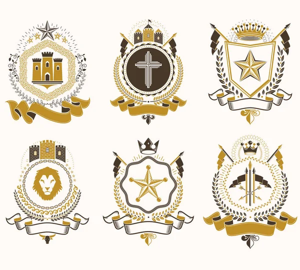 紋章の装飾的な紋章付き外衣のコレクション — ストックベクタ