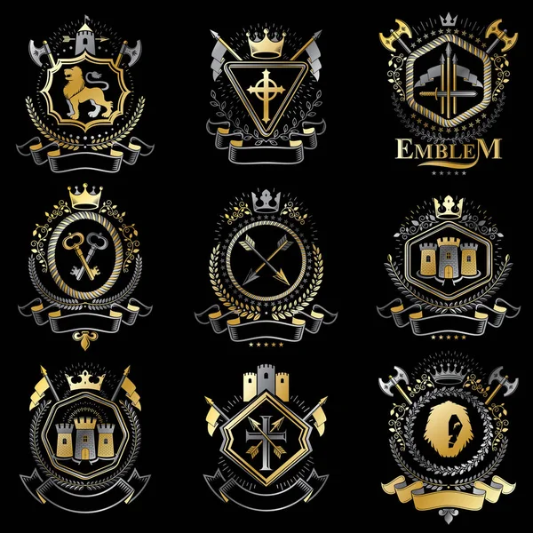 Ensemble d'emblèmes héraldiques vintage — Image vectorielle