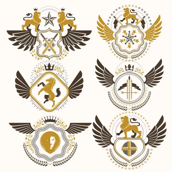 Colecție de stema decorativă heraldică — Vector de stoc