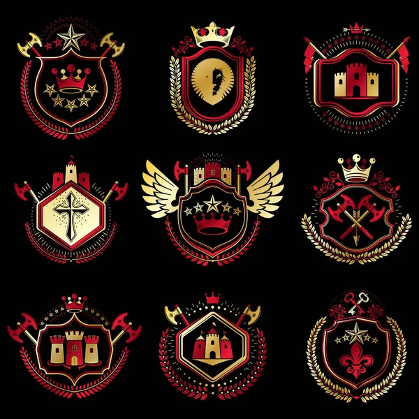 Vintage heraldische emblemen set — Stockvector