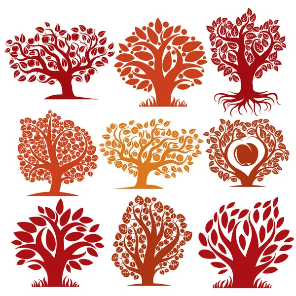 Ensemble d'icônes d'arbres — Image vectorielle
