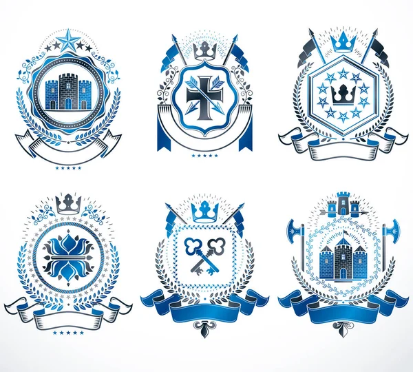 Collectie van heraldische decoratieve wapenschild — Stockvector