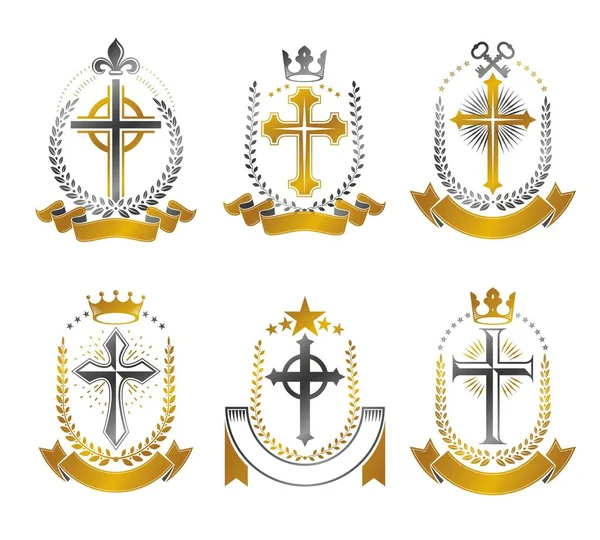 Křesťanské kříže sada emblémy — Stockový vektor