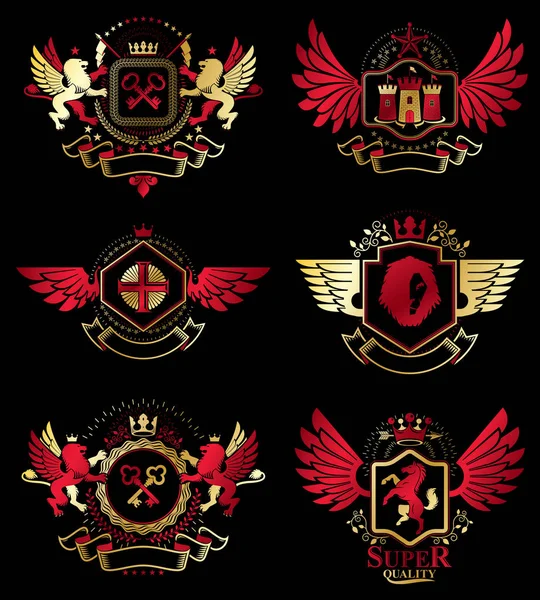 Colección de escudo de armas decorativo heráldico — Vector de stock