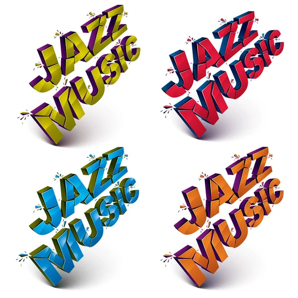 Jazz música 3d letterings conjunto — Vetor de Stock