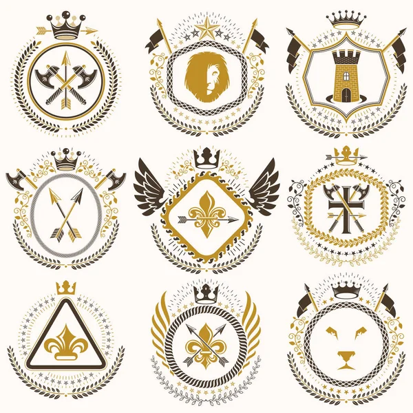 Conjunto de emblemas heráldicos decorativos vintage — Archivo Imágenes Vectoriales