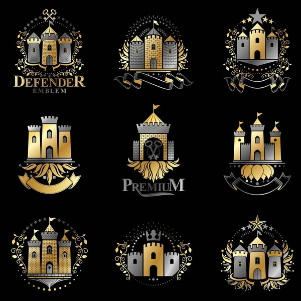 Ancient Castles emblems set — Stock Vector