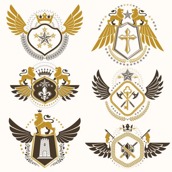 Samling av heraldiska dekorativa vapensköld — Stock vektor