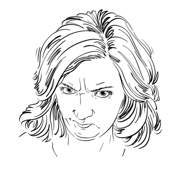 Graphic hand-drawn portrait of woman