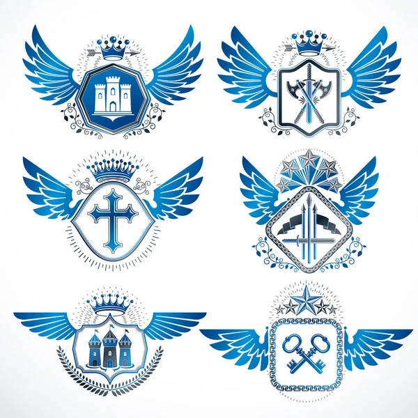 Conjunto de emblemas heráldicos vintage — Vetor de Stock