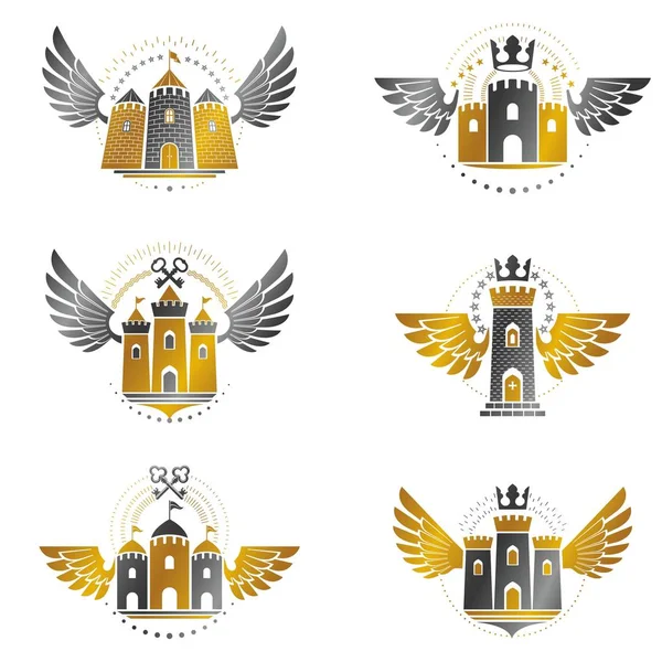 Ancient Citadels emblems set — Stock Vector