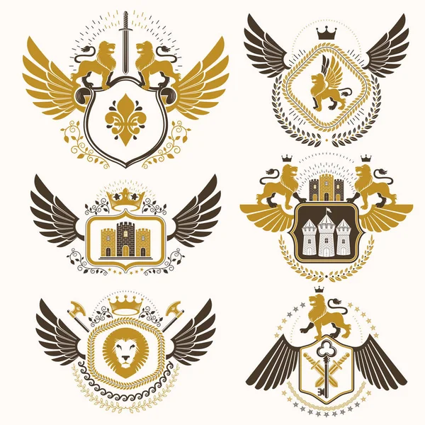 Indsamling af heraldiske dekorative våbenskjold – Stock-vektor