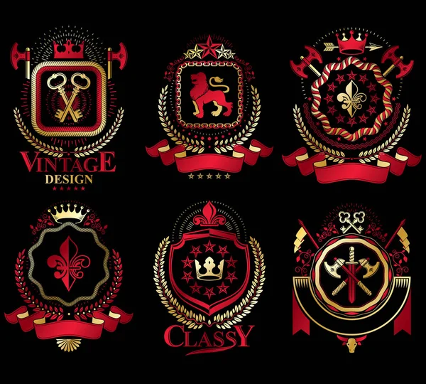 Sammlung heraldisch dekorativer Wappen — Stockvektor