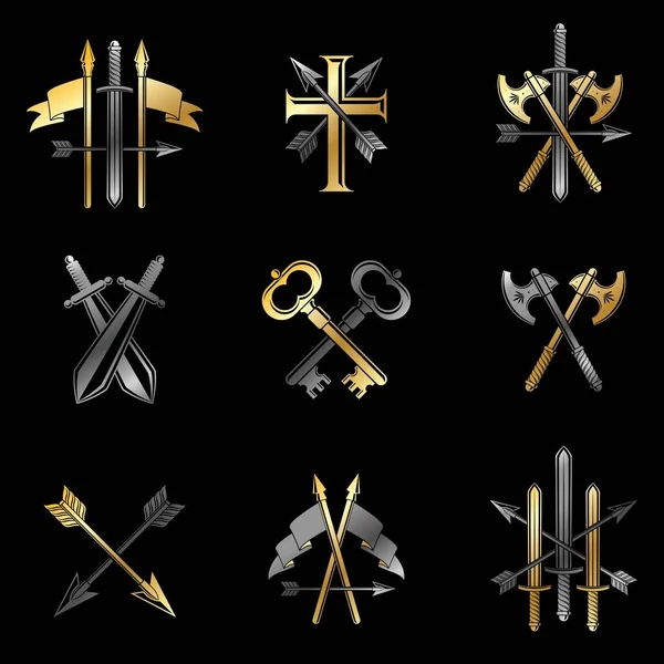 Ensemble d'emblèmes d'armes vintage — Image vectorielle
