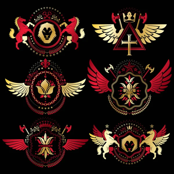 Vintage heraldic emblems set — Stock Vector