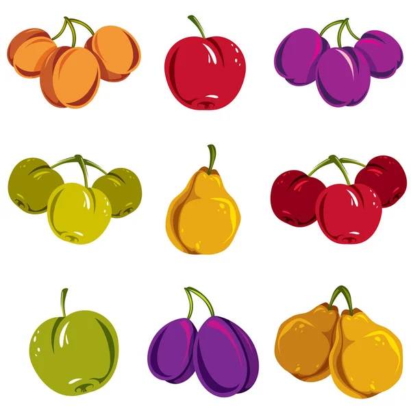 Conjunto de frutas dulces maduras — Vector de stock