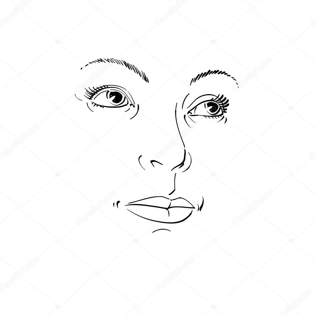 Graphic hand-drawn portrait of woman