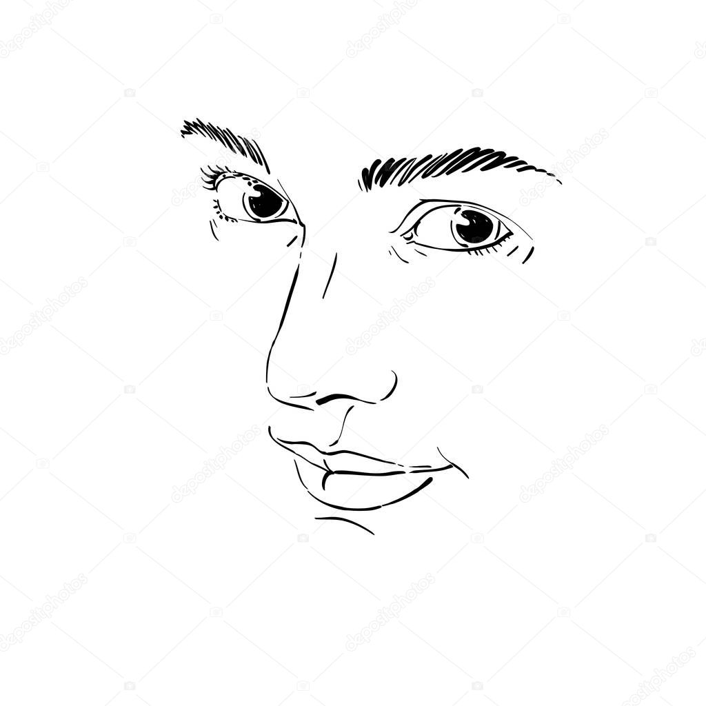 Graphic hand-drawn portrait of woman